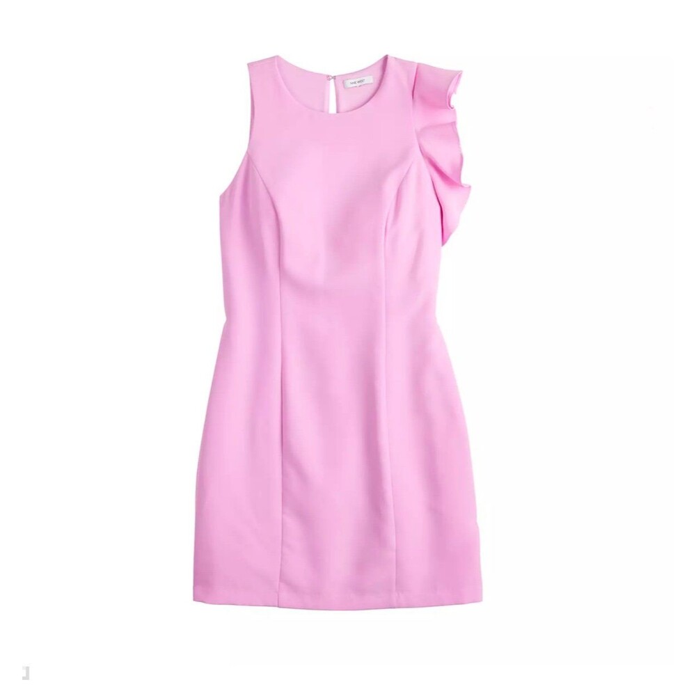 Women's Nine West Ruffle Sheath pink cocktail Dress sz XXL